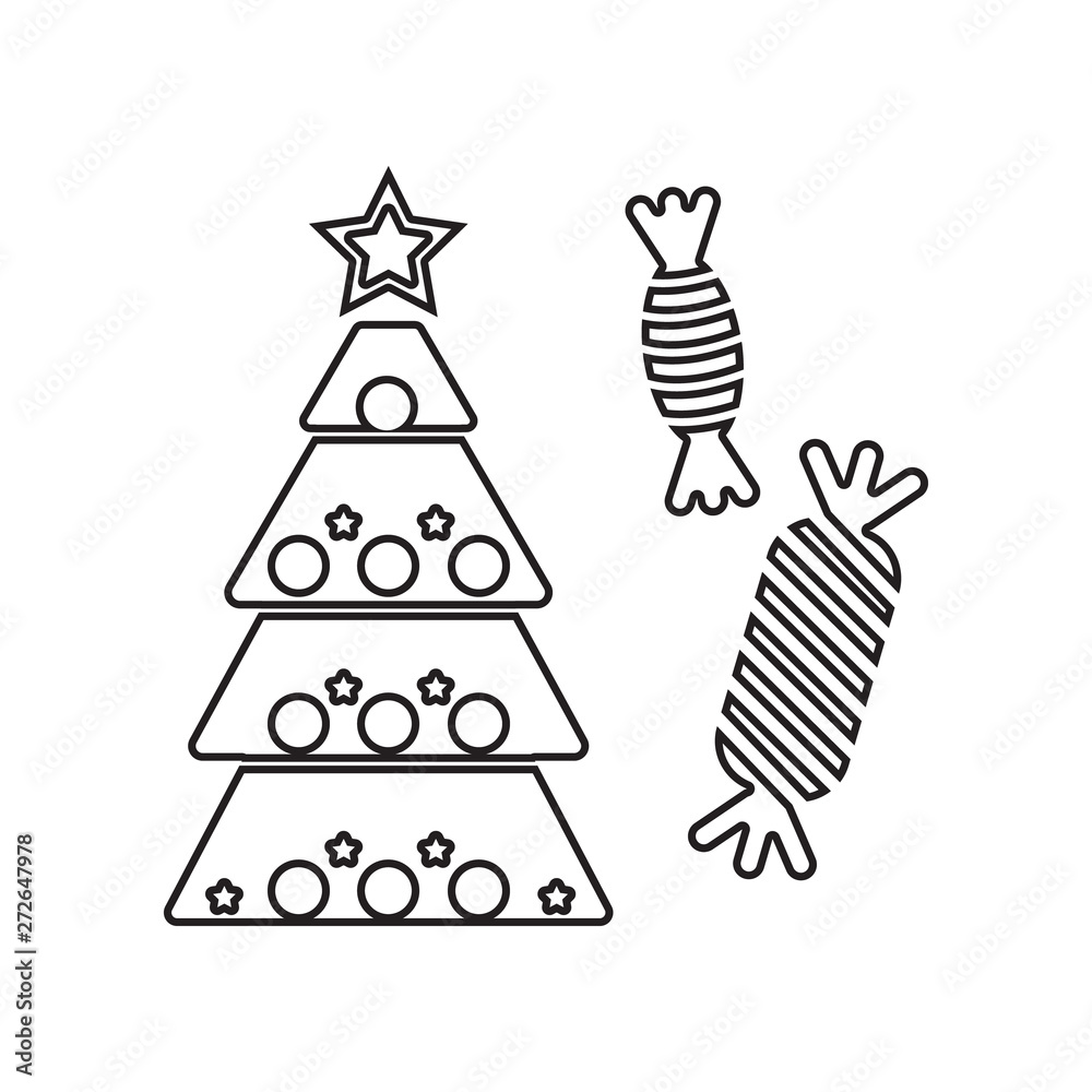 Christmas tree with sweets icon. Element of winter for mobile concept and web apps icon. Outline, thin line icon for website design and development, app development