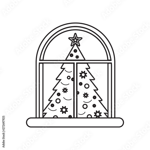 Christmas eve concept on whe window icon. Element of winter for mobile concept and web apps icon. Outline, thin line icon for website design and development, app development
