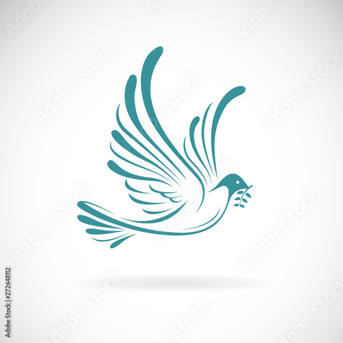 Vector of dove of peace with olive branch on white background. Bird design. Animals. Easy editable layered vector illustration.