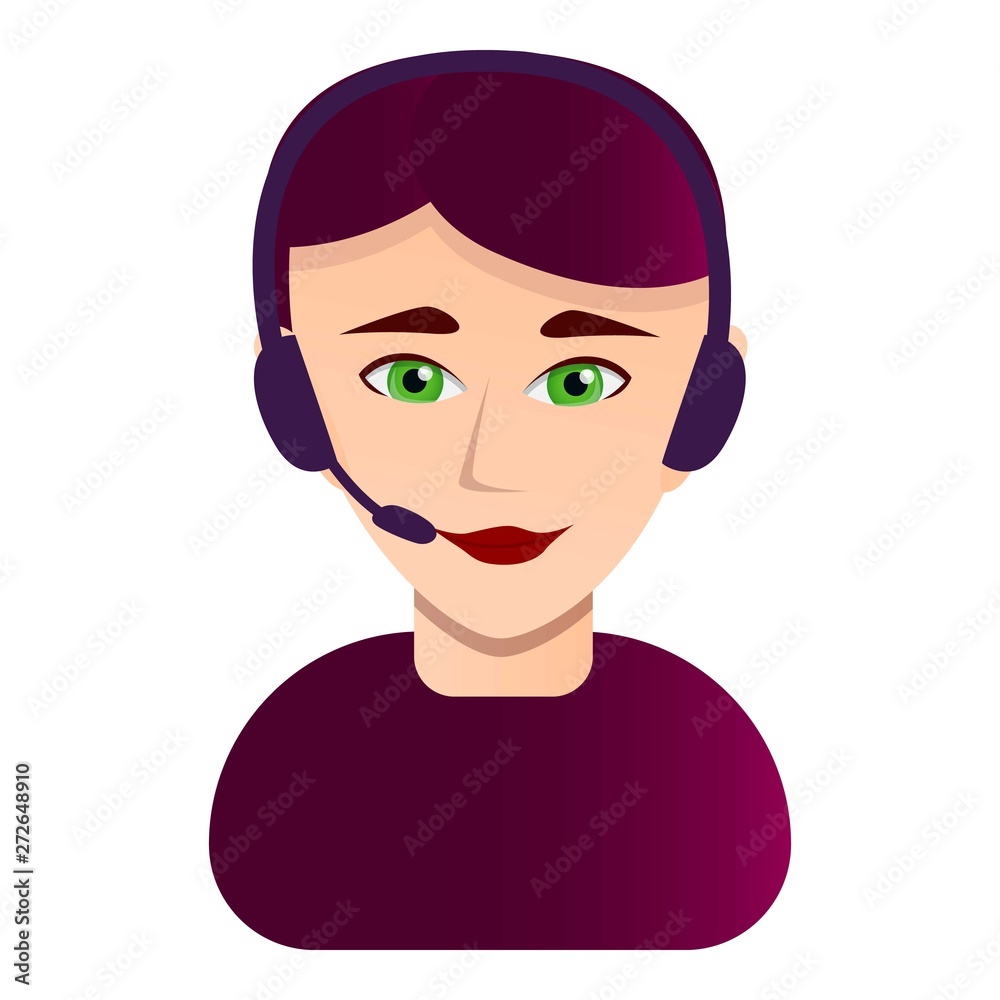 Cute call center woman icon. Cartoon of cute call center woman vector icon for web design isolated on white background Cute call center woman icon. Cartoon of cute call center woman vector icon for web design isolated on white background