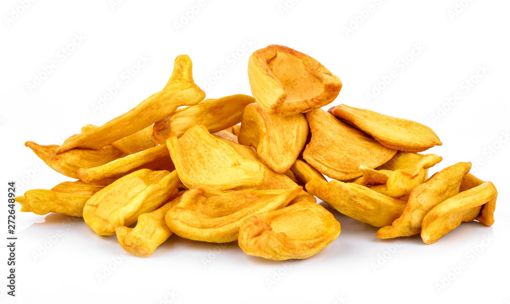 Dried jackfruit slices isolated on white Dried jackfruit slices isolated on white