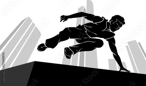Parkour Jump Silhouette, Urban Scene
