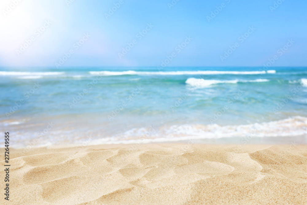 Empty sand beach in front of summer sea background with copy space Empty sand beach in front of summer sea background with copy space