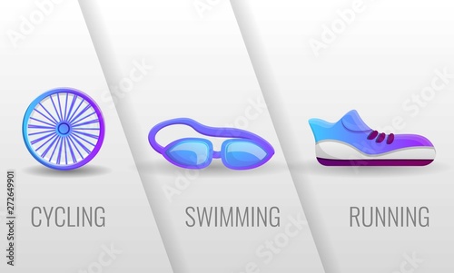 Triathlon, cycling, swimming, running concept banner. Cartoon illustration of triathlon, cycling, swimming, running vector concept banner for web design