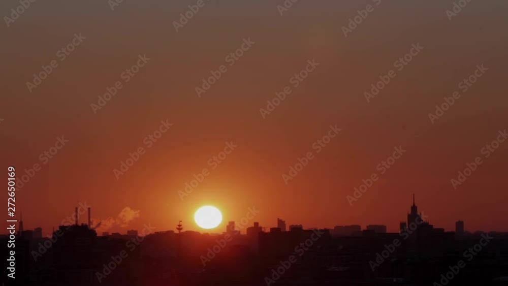 time-lapse: Moscow skyline at sunset with amazing sun in the evening time-lapse: Moscow skyline at sunset with amazing sun in the evening