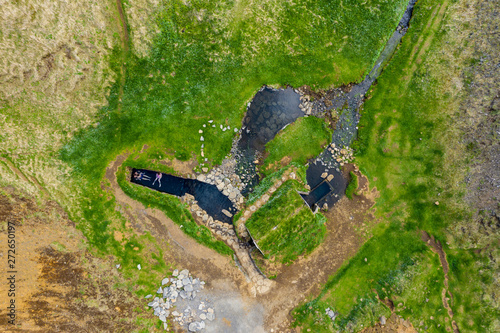 Aerial view of Hrunalaug hot spring, Iceland photo