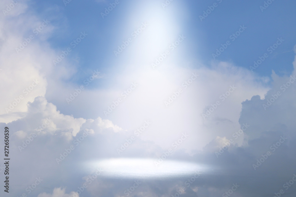 A picture of a celestial ray of light in the sky. Concept of religion and faith