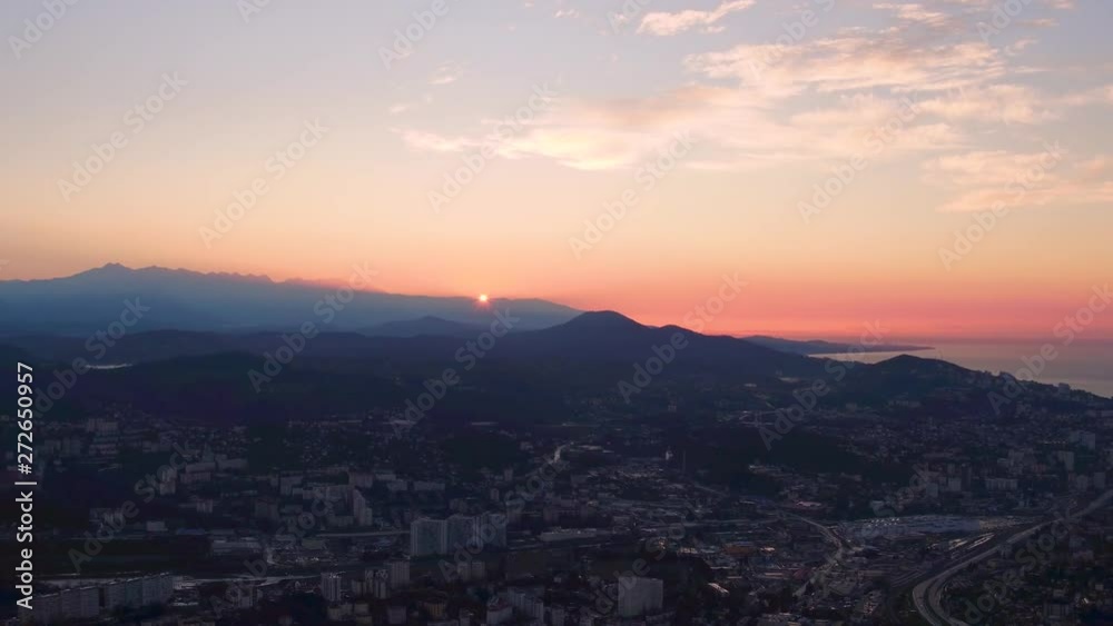 Dawn in Sochi. Black sea. Russia. Aerial video Dawn in Sochi. Black sea. Russia. Aerial video
