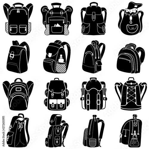 Backpack icons set. Simple set of backpack vector icons for web design on white background