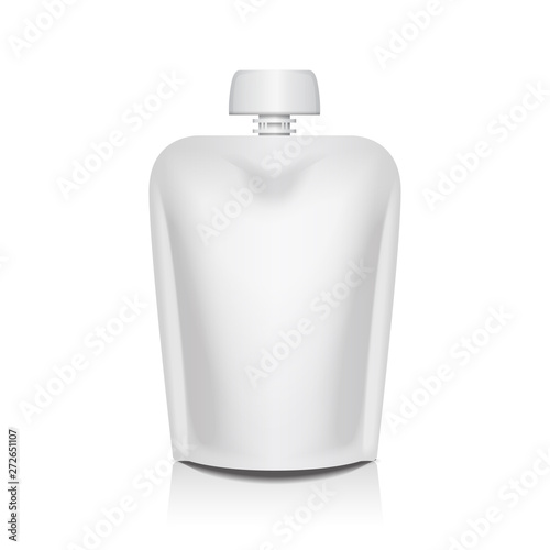 Empty flexible bag with lid. Packaging for food or drink, baby puree, yogurt, ketchup, mayonnaise