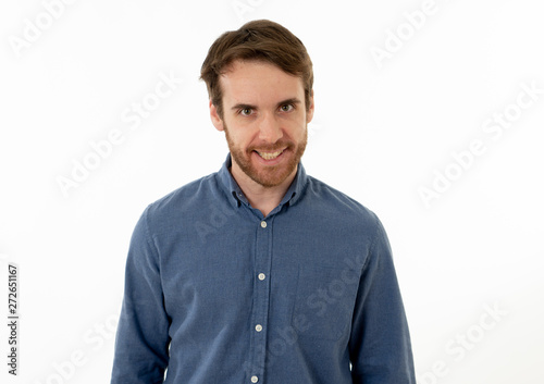 Happy young attractive man having fun making funny faces