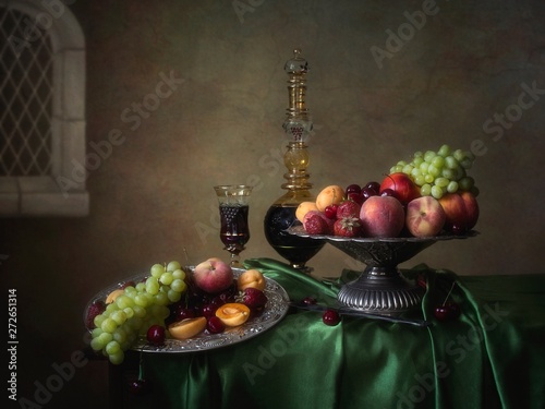 Still life with fruits in retro style photo