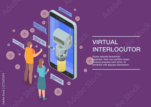 Virtual interlocutor concept banner. Isometric illustration of virtual interlocutor vector concept banner for web design