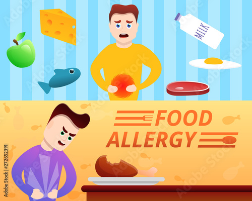 Food allergy banner set. Cartoon illustration of food allergy vector banner set for web design