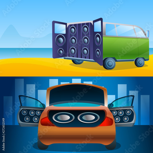 Car audio banner set. Cartoon illustration of car audio vector banner set for web design