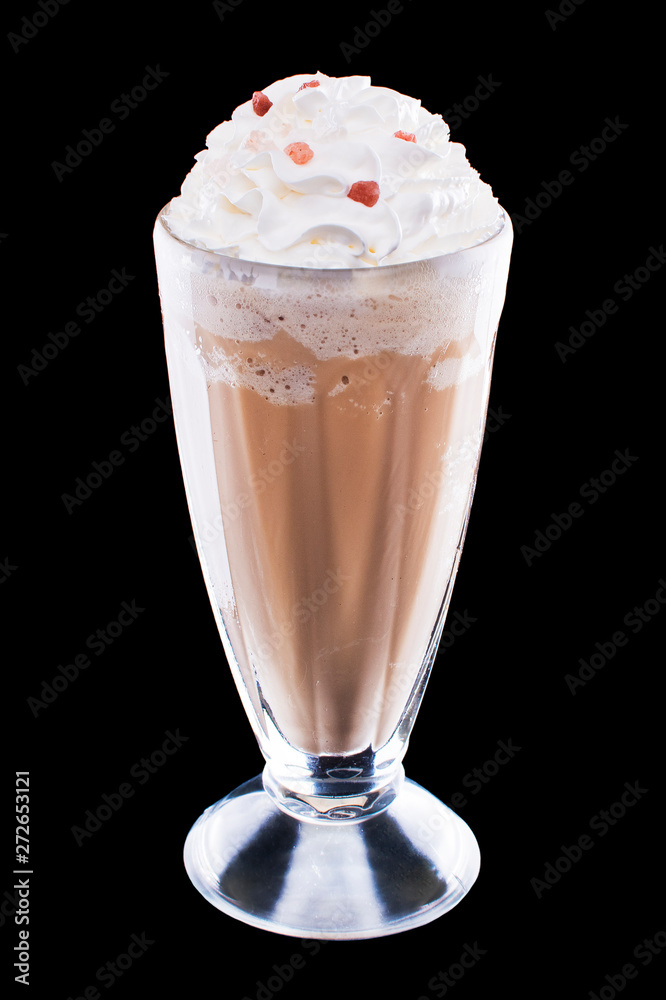 Cold coffee drink or cocktail with cream on black isolated background Cold coffee drink or cocktail with cream on black isolated background
