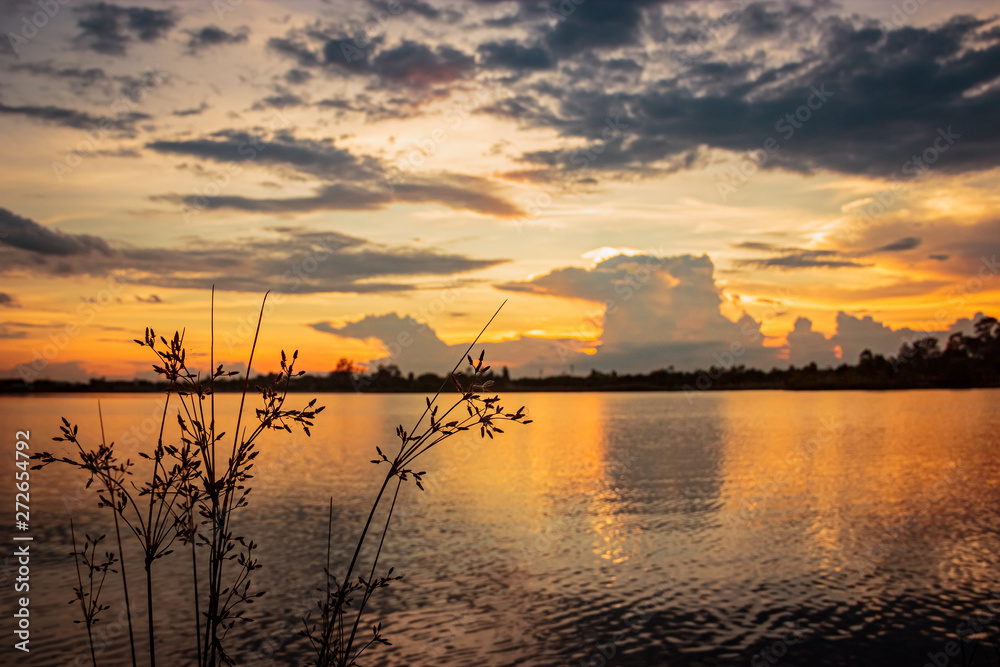 Sunset with reflection on the lake