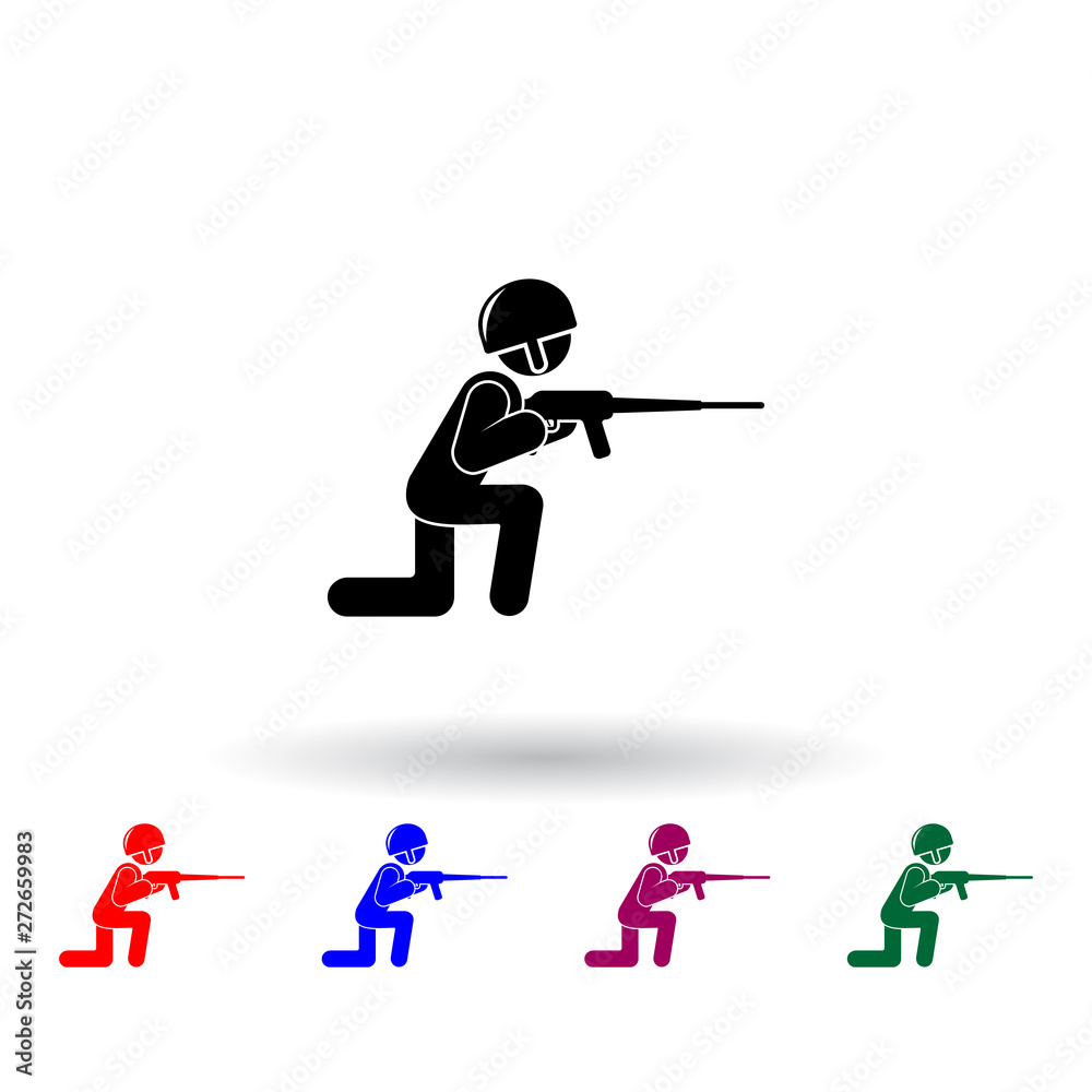 soldier with a gun multi color icon. Elements of army & war set. Simple icon for websites, web design, mobile app, info graphics
