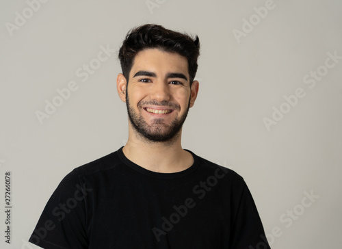 Human expressions and emotions. Joyful young attractive man smiling with happy face