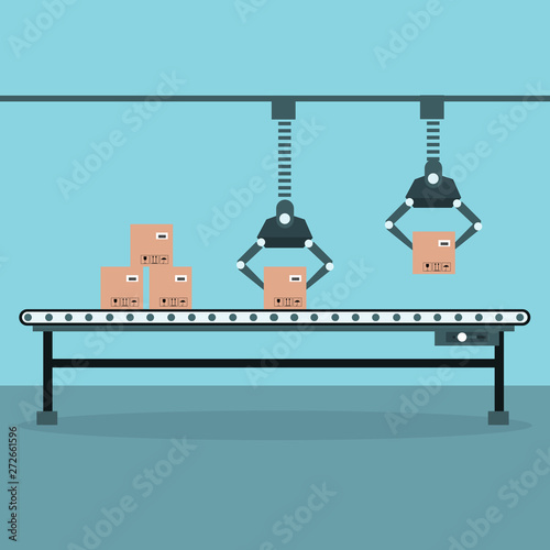Industrial conveyor belt with automated robotic arms