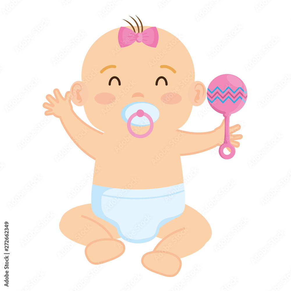 cute little baby girl with bell and pacifier cute little baby girl with bell and pacifier