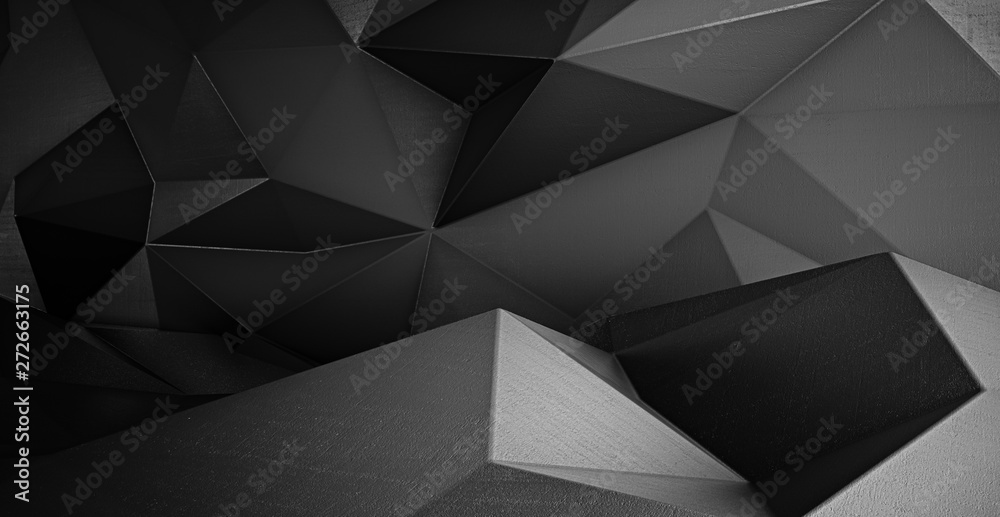 Abstract black futuristic polygonal shape of triangulated surface. Low poly crystal random pattern background. 3d rendering. Abstract black futuristic polygonal shape of triangulated surface. Low poly crystal random pattern background. 3d rendering.