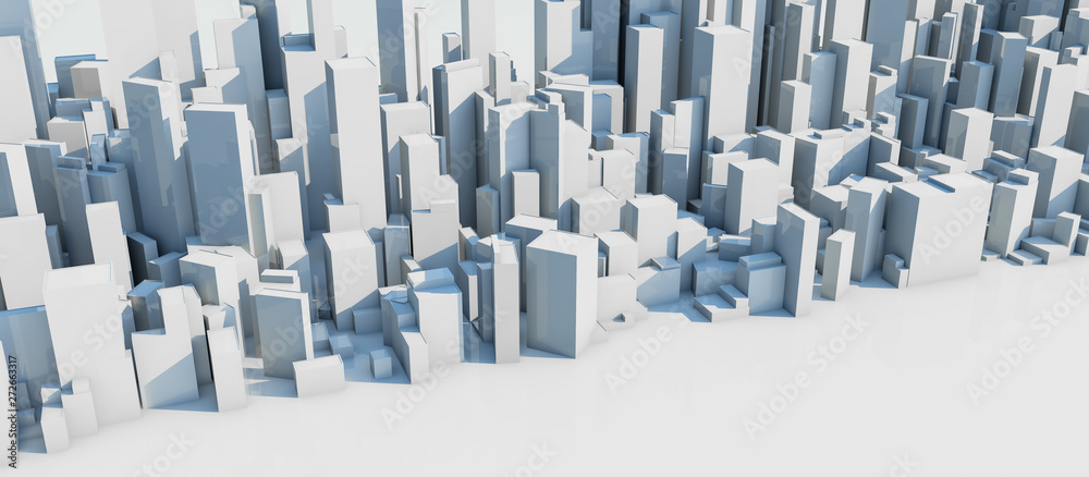 Obraz premium White city day time on blue sky background. 3D render.