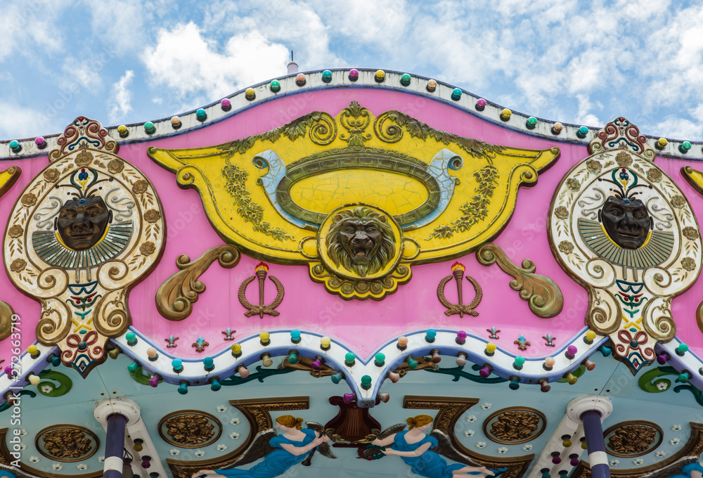 vintage style colorful carousel toy closeup details view