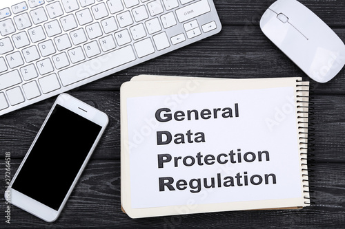 General Data Protection Regulation, GDPR with keyboard, smartphone and mouse