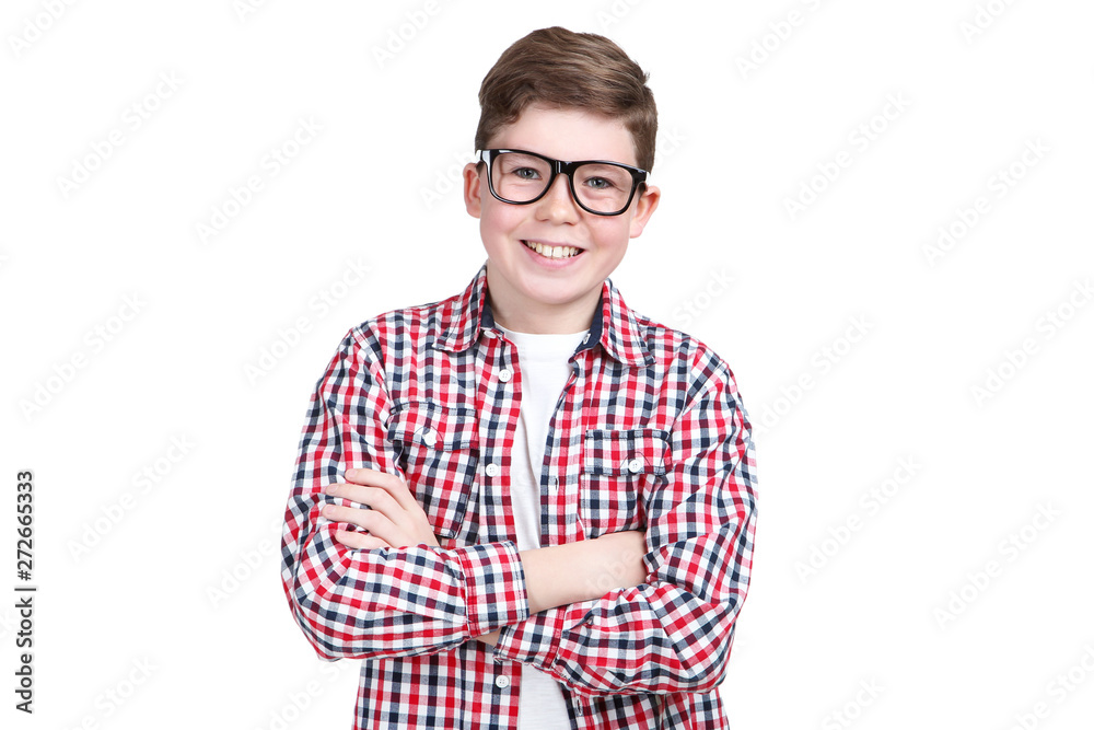 Portrait of young boy in glasses isolated on white background Portrait of young boy in glasses isolated on white background