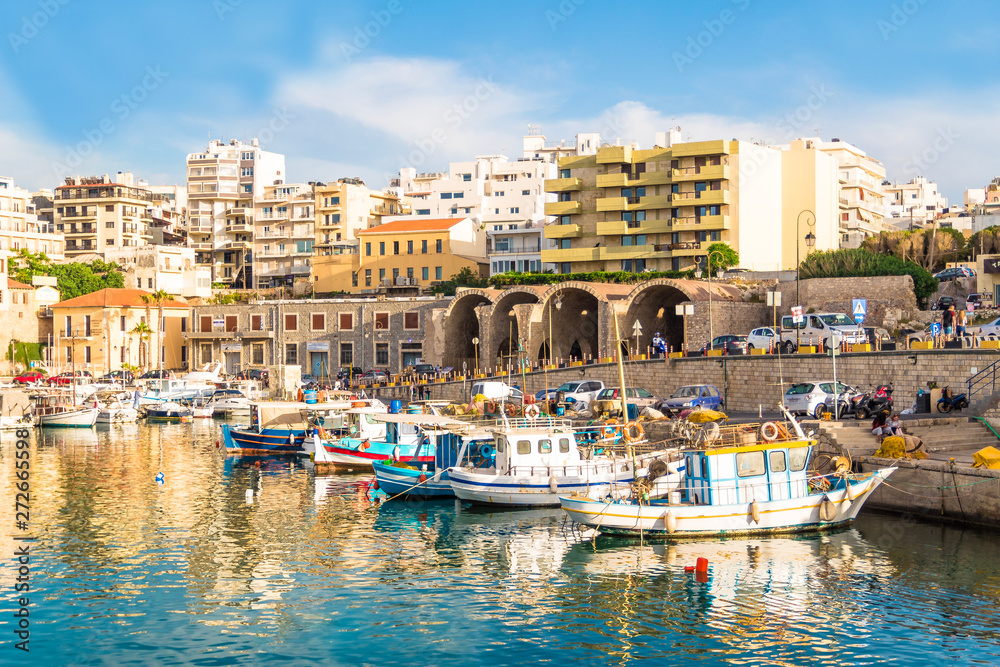 heraklion old port daylight clear colors summer crete greece