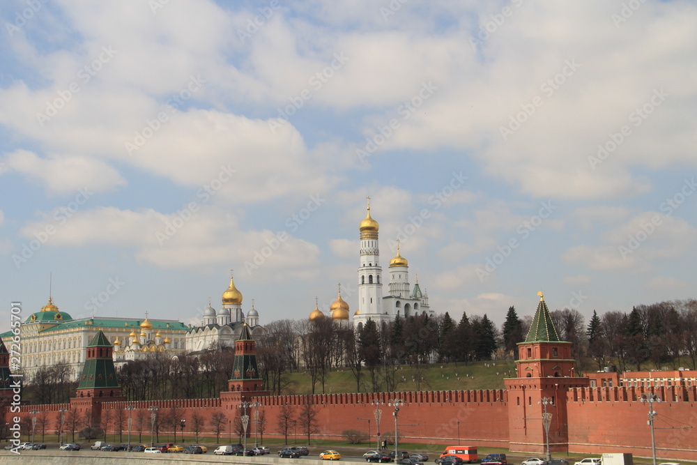 view of the walls and towers of the Moscow Kremlin
