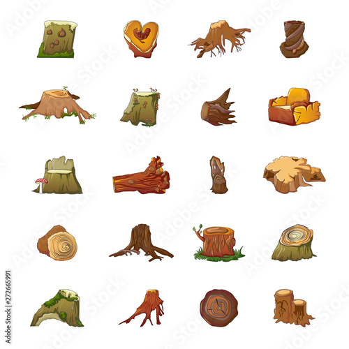 Stumps icons set. Cartoon set of stumps vector icons for web design