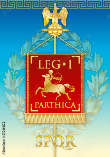 Billede på lærred Legio I Parthica, ancient teaches banner legion of the Roman empire, vector illu