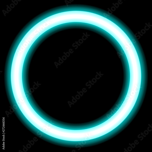 Neon circle frame, for photos and presentation design. Border on black background. Modern fluorescent banner. Dark vector luminescent illumination art illustration