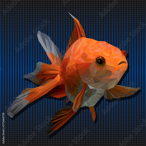 Illustration polygonal 3D of golden fish.