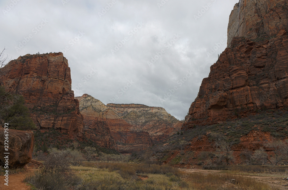 Zion National Park in Utah on a cloudy day