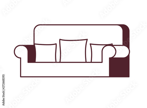 silhouette of comfortable sofa in living room with white background