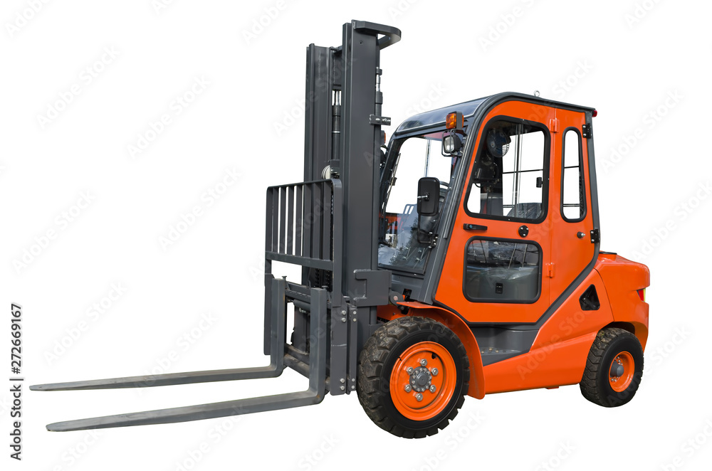 Fototapeta premium Electric pneumatic forklift isolated on a white background