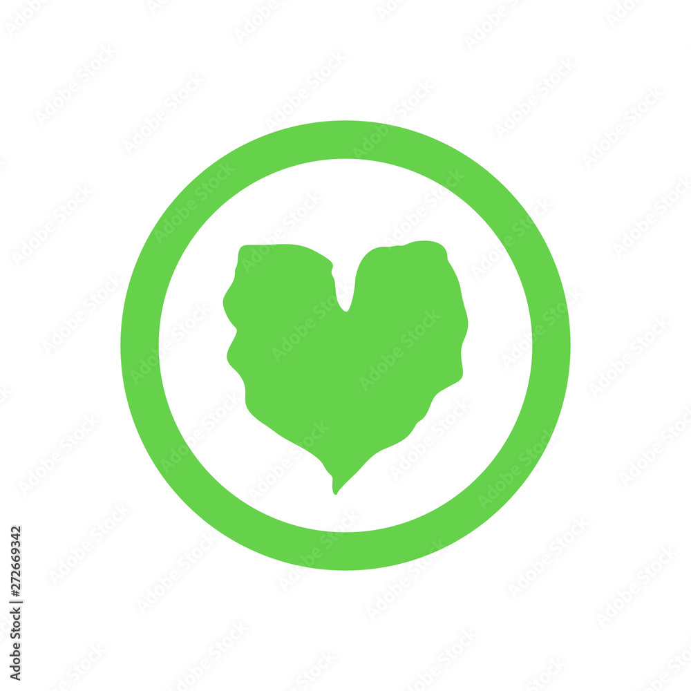 Organic Green Leaf Circle Logo Emblem, Heart Shape Leaf Icon - Vector Organic Green Leaf Circle Logo Emblem, Heart Shape Leaf Icon - Vector
