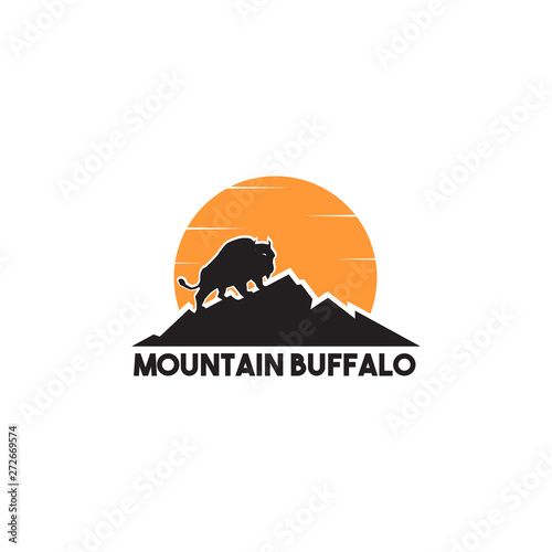 Mountain buffalo logo icon design vector template