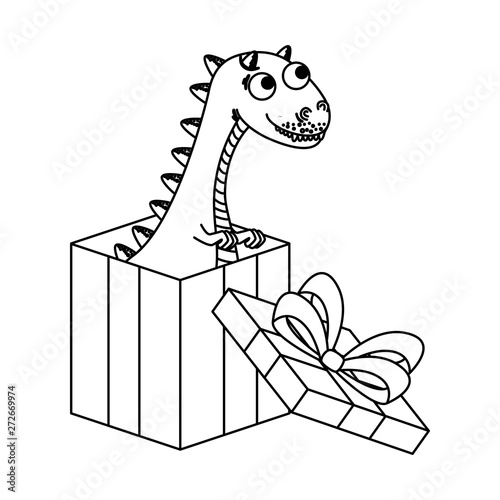 cute tyrannosaurus rex in giftbox present