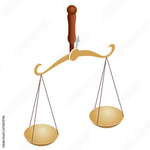 Isometric symbol of law and justice, law and justice, legal, jurisprudence. Libra. Bowls of scales in balance, an imbalance of scales.