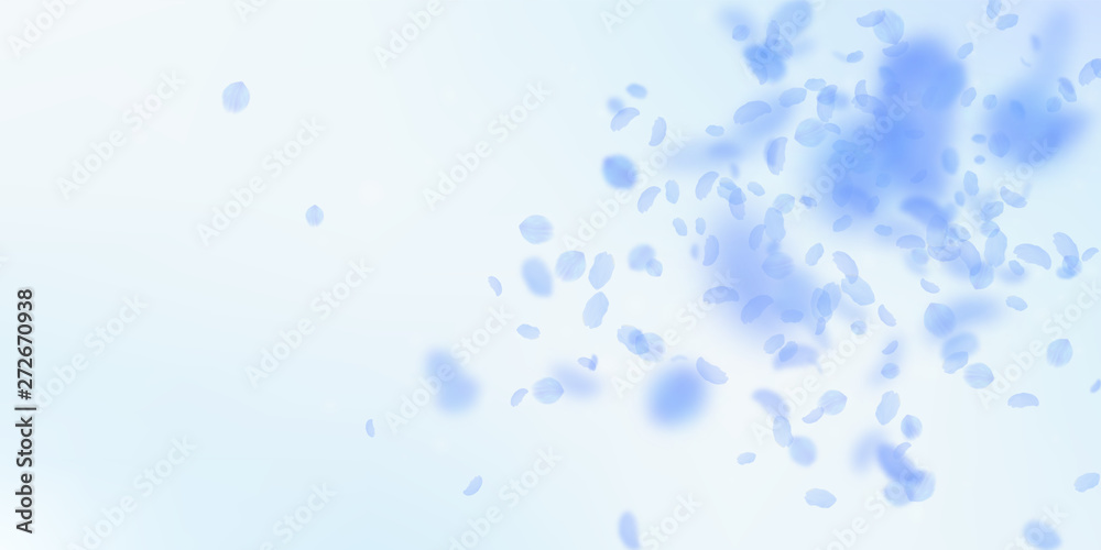 Dark blue flower petals falling down. Marvelous ro