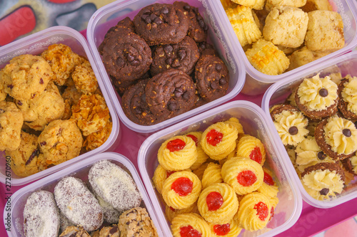 Assorted cookies ready to be served during Eid Fitri