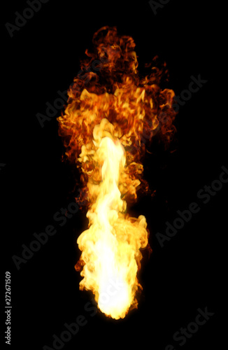 Large Fire With Long Flames Isolated On Black Background