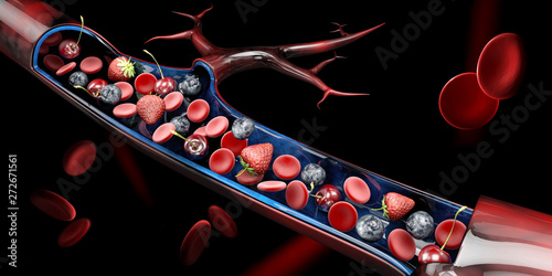 3d Illustration of glucose level in blood, isolated white photo