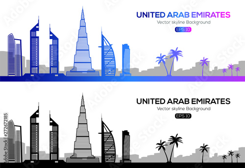 skyline united arab emirates ,Detailed Silhouette,vector illustration, linear style .