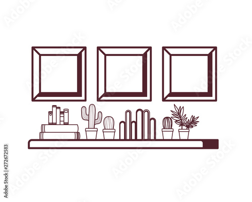 silhouette of shelving with books in white background