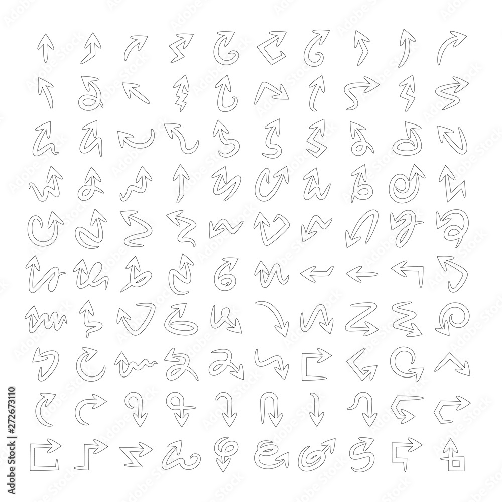 vector set of arrows doodle thin line icons
